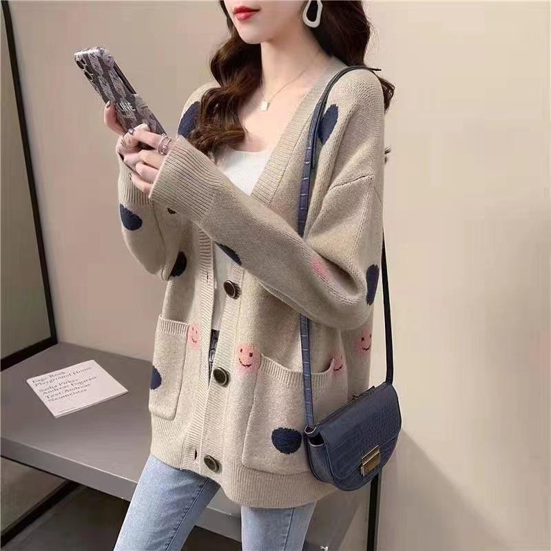 

Spring and Autumn New Knitted Cardigan Thickened Top Women s Loose Sweater Women s Fashion Large Size Lazy Wind Jacket Tide One size абрикосовый