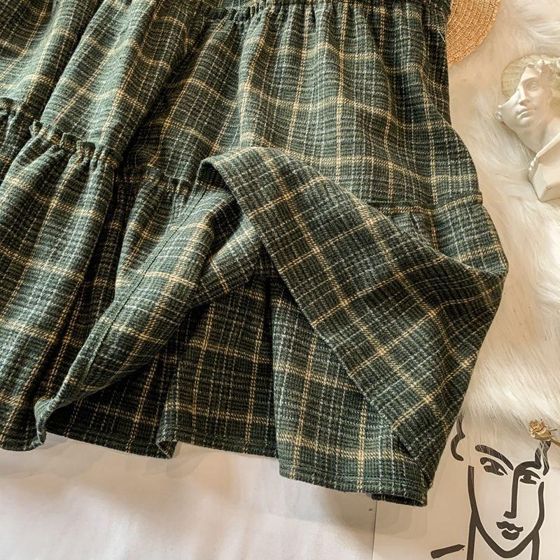 Retro Plaid Wool A-line Skirt: High Waist, Versatile, Mid-length for Autumn/Winter