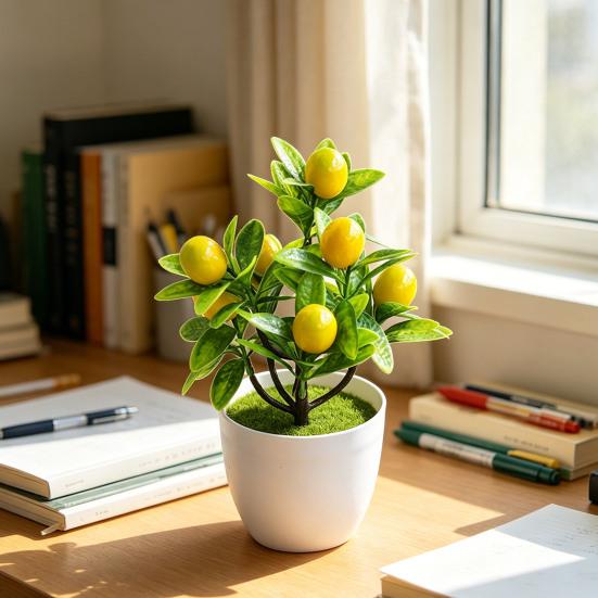 Artificial Lemon Tree Potted Plants Small Fake Yellow Lemons Citrus Tree Faux Fruit Greenery Bonsai Decoration for Indoor Home Office
