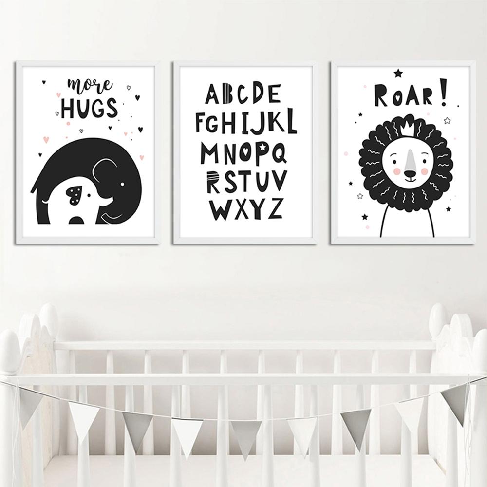 Elephant Lion Lamb Alphabet Nursery Wall Art Canvas Painting Poster Print Cartoon Decoration Picture Nordic Kids Baby Room Decor