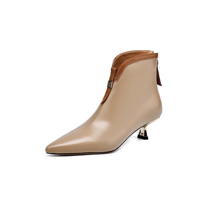 

Мода НОВЫЕ Осенние Женские Ботинки Острый Носок Каблук-рюмочка Обувь из Натуральной Кожи для Женщин Смешанные Цвета Ботильоны Черные Современные Ботинки 42 абрикосовый