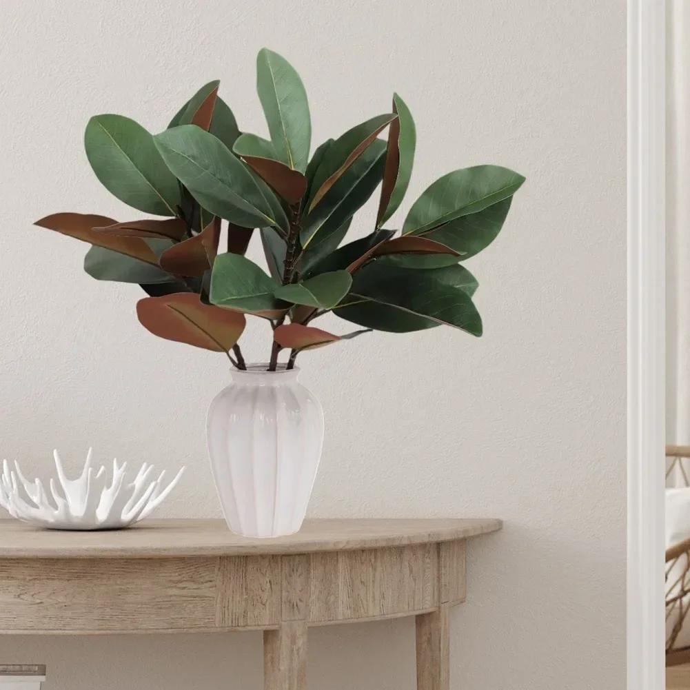 Sztuczne gałązki magnolii z elastycznymi łodyżkami i realistycznymi liśćmi do dekoracji domu, odpowiednie na wszystkie pory roku, dwa sztuki