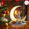 2D Flat Traditional Easter Bunny Acrylic Desktop Decoration, Moon and Eggs, Home Decor Plaque Hanging Wall Art Decorative Garden Decoration for Room D
