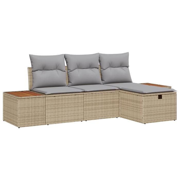 VidaXL Ensemble de canapé de jardin 4 pièces avec coussins Beige Poly Rotin 3359617