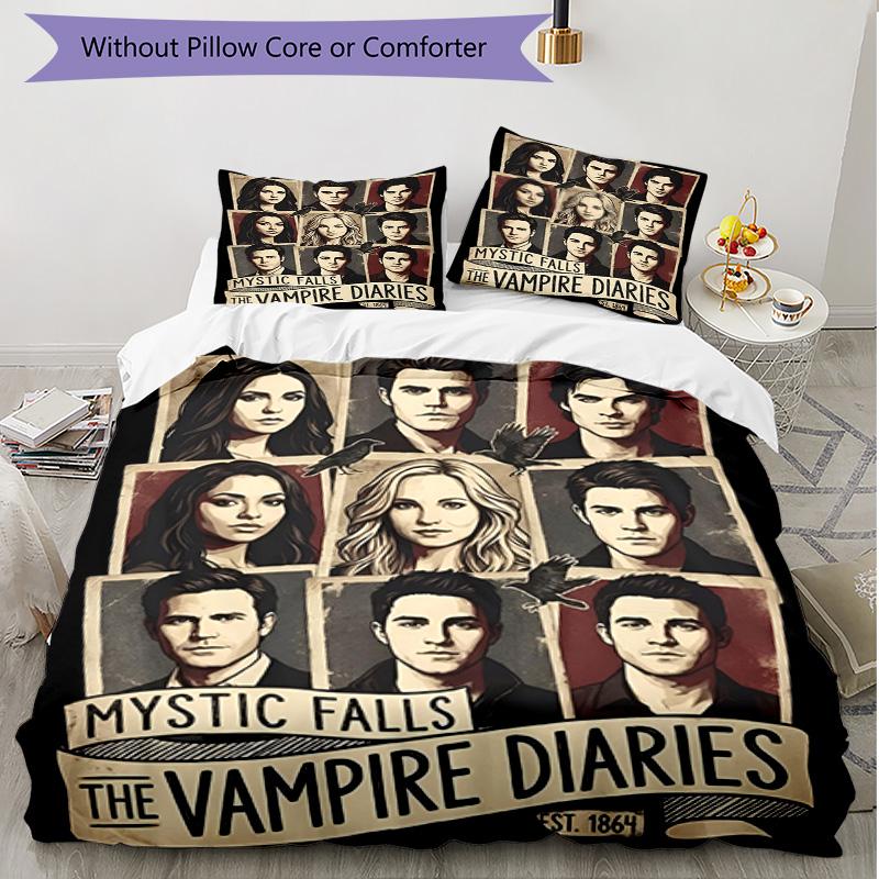 Set copripiumino 3 pezzi (1*Copripiumino + 2*Federe, Senza Nucleo), Set Biancheria da Letto Morbido Stagione Unica con Stampa The Vampire Diaries, Regalo Decorazione Camera da Letto