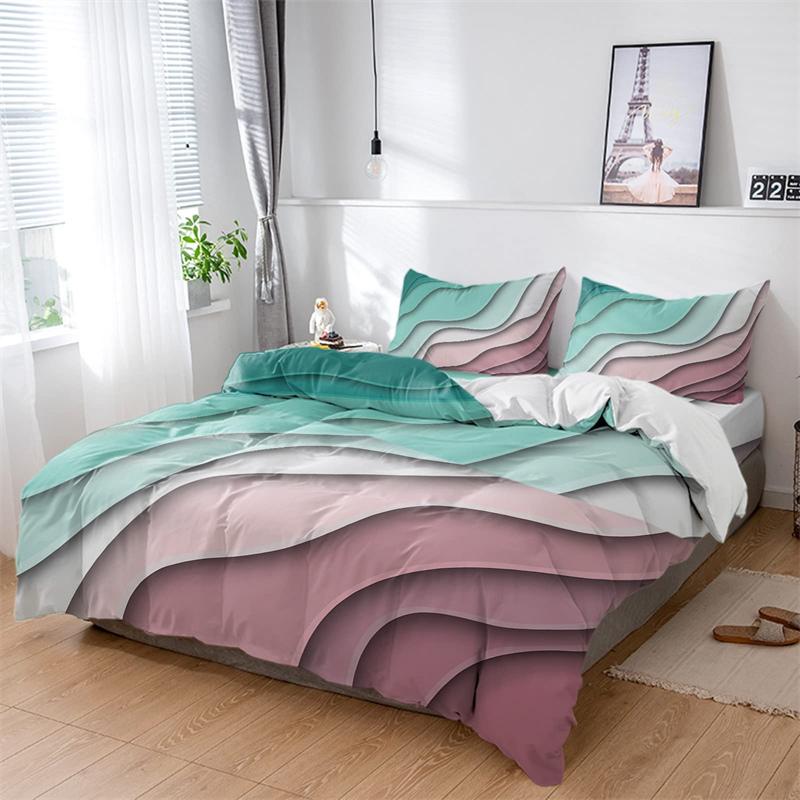 Gradient Duvet Cover Set Modern Geometric Abstract Ripple Art Bedding Set Soft Microfiber Quilt Cover Twin King For Adults Decor