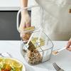 4-Fächer-Gewürzbox mit Schnappdeckel Löffel Transparenter Gewürzbehälter Stapelbarer Kunststoff Küchenorganizer für Salz Zucker Gewürze
