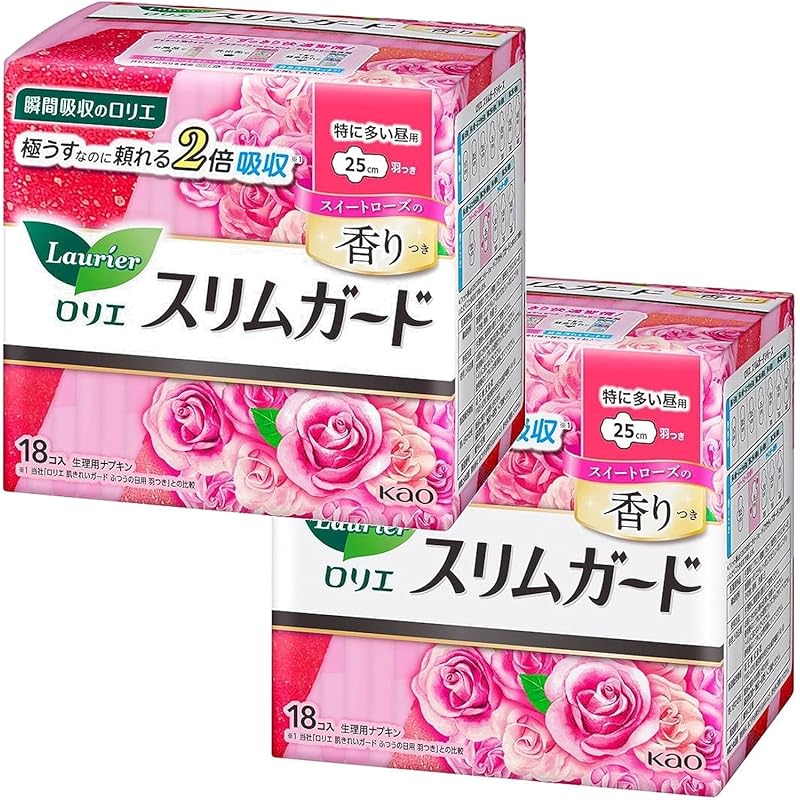 

[Bulk purchase With bonus] Slim Guard sweet rose scent Particularly common daytime 25cm with wings (18 pieces × 2 pieces) Bonus With pocket tissue