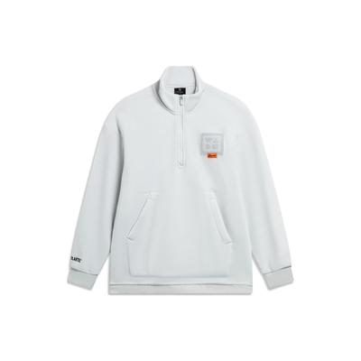 Li-Ning Wade Series Einfarbiges Fleece Warmes Lockeres Pullover-Sweatshirt Herren Sweatshirt Steingrau AWDT937-2