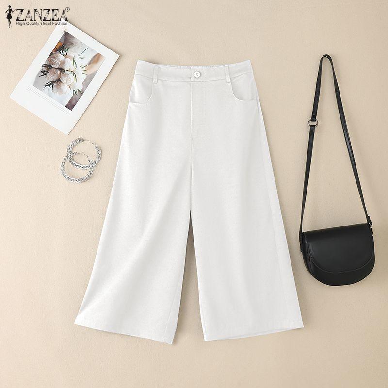 ZANZEA Women Casual Solid Color Loose Cropped Pants