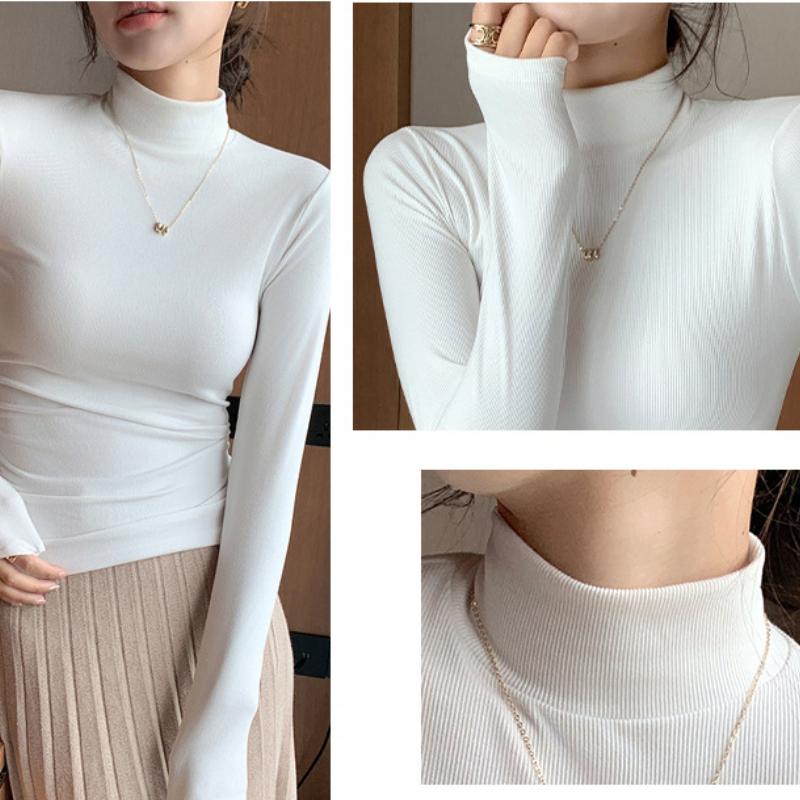 Women Fashion  Half Turtleneck Sweater  Stretch Tops Knitted Pullovers Long Sleeve Bottoming Knitted Sweater