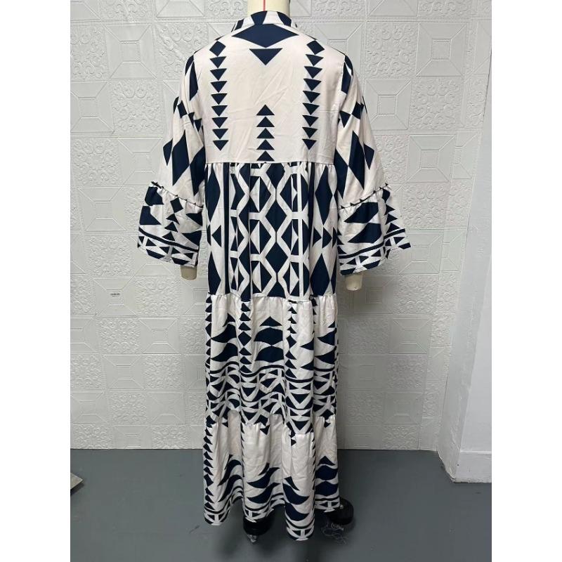 Women S Bohemian Printed Maxi Dress Plus Size Elegant Long Sleeve