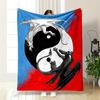 Yin Yang Dragons On Red and Blue Background Patterned Flannel Blanket Perfect for the Bedroom Living Room, Sofa, or a Little Nap