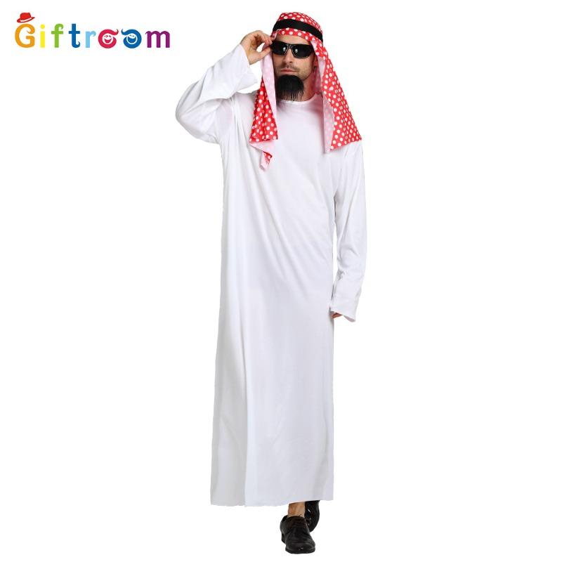 Party Costume Middle East Dubai Prince Adult Men's White Arabian Red Headscarf Performance Stage Costume