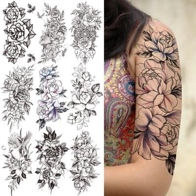 1 STKS Waterdichte Tatoeages Tijdelijke Tattoo Sticker Bloemen Rose Body Tatoeages voor Vrouwen Art Arm Hand Tatoeages Wolf Tijger Leeuw Schilderen Tatoos