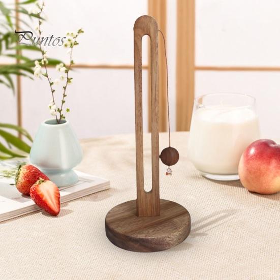 Kitchen Countertop Paper Towel Holder with Anti-Slip Weighted Wooden Base Easy To Install Standing Paper Towel Roll Stand
