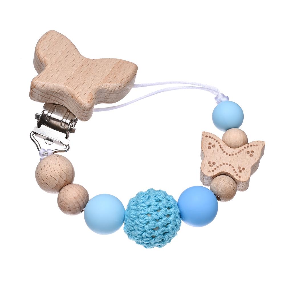 2Pcs Cartoon Animal Butterfly Beech Wooden Pacifier Baby Pacifier Clip Nipple Holder Dummy Holder Pacifier Clip for Baby Toys
