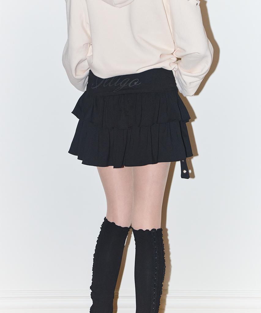 Iligo Tiered Layered Rib Skirt Black