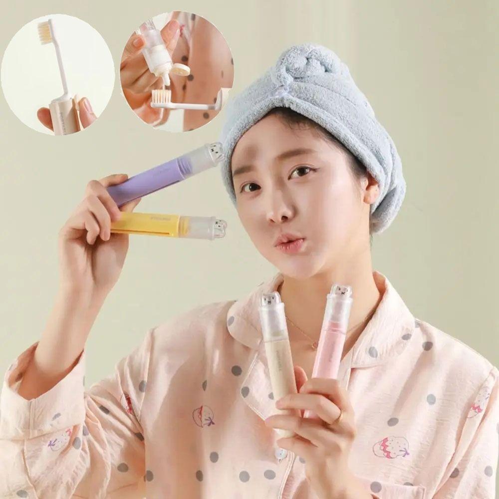2Pcs Foldable Mini Toothbrush Toothpaste Set Portable Toothpaste Dispenser  Adult