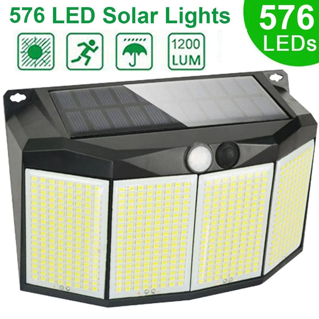 576 LED Solar Power Light Motion Sensor Outdoor Waterproof 3 Mode Security Spotlight for Outside Pathway Yard Garden Garage Lamp