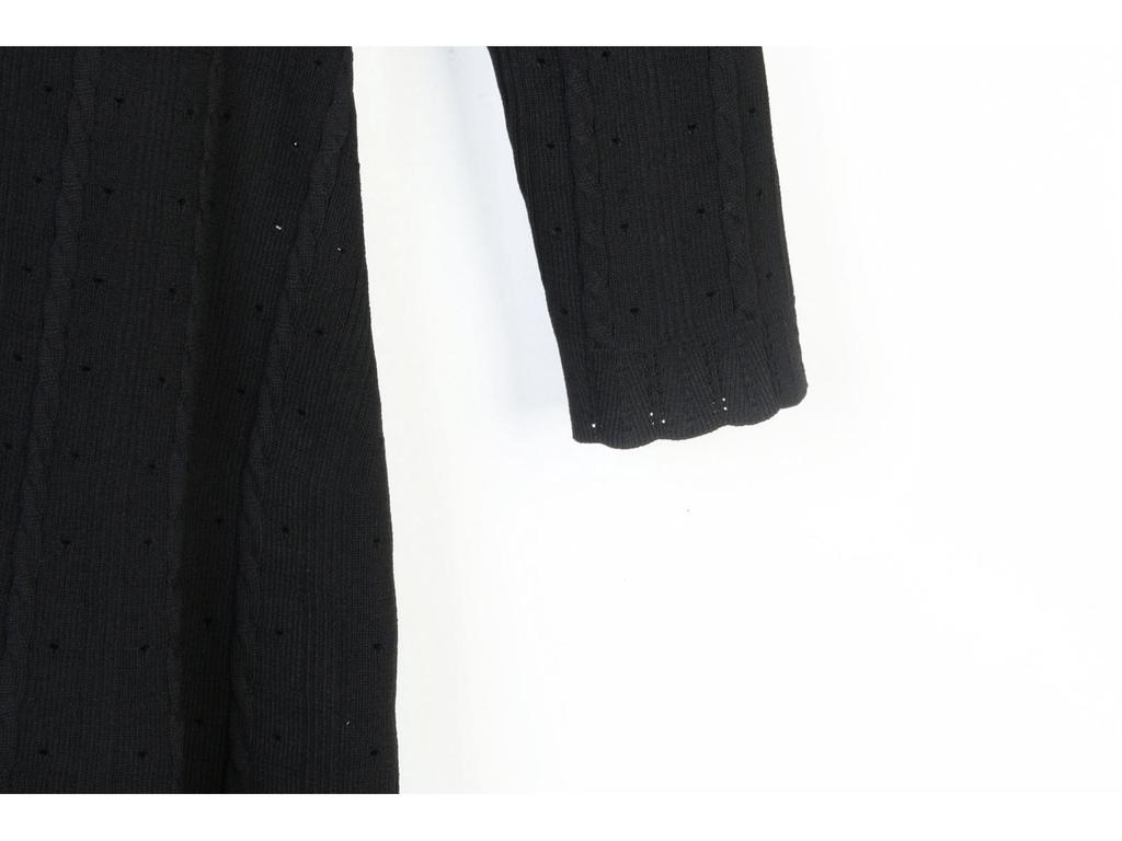 S Family Women's Autumn 2024 Ribbed Knit Long Dress with Hollow-Out Detail