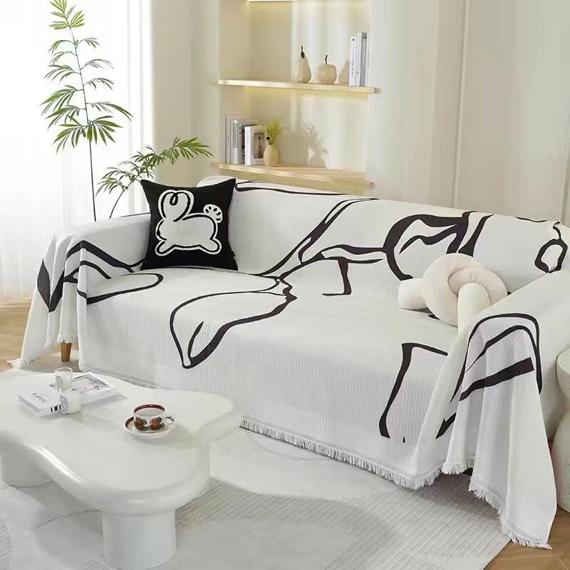 OEING Waffle Knit All-Season Sofa Cover Throw