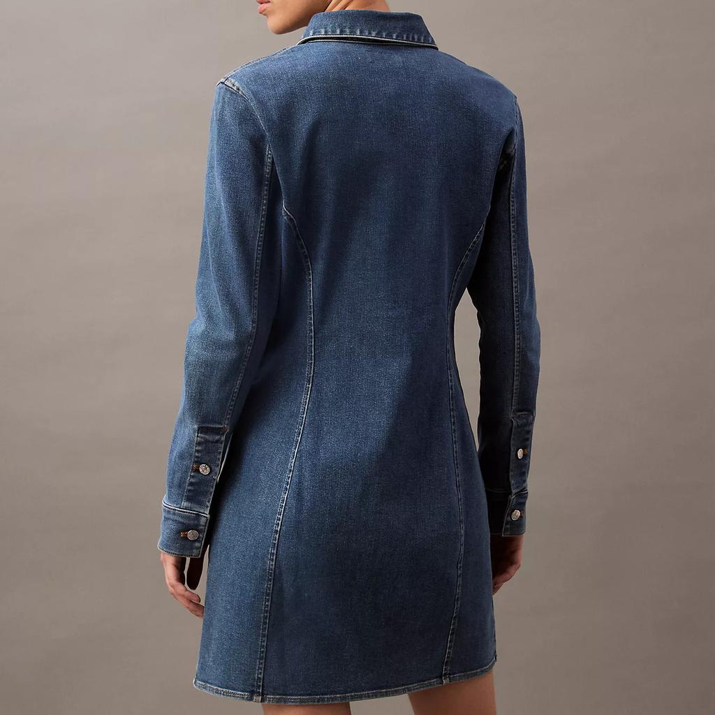 Calvin Klein Minimalist Slim Fit Pointed Collar Button Long Sleeve Dress Women Dresses Blue 40WL755-420