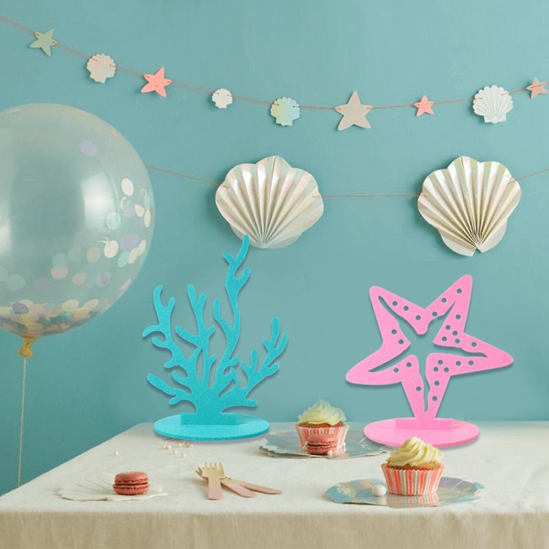 6Pcs Little Mermaid Theme Party Decorations DIY Felt Coral Table Ornament Under the Sea Girl Birthday Party Supplies Baby Shower