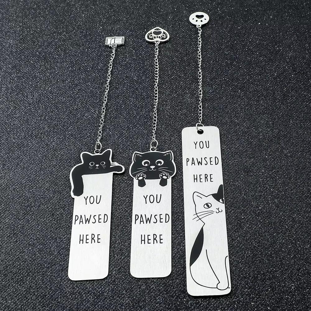 Creative You Pawsed Here Bookmark Cat Waving Black Cat Cat Bookmark Stainless Steel Reading Blessings Bookmark Gift