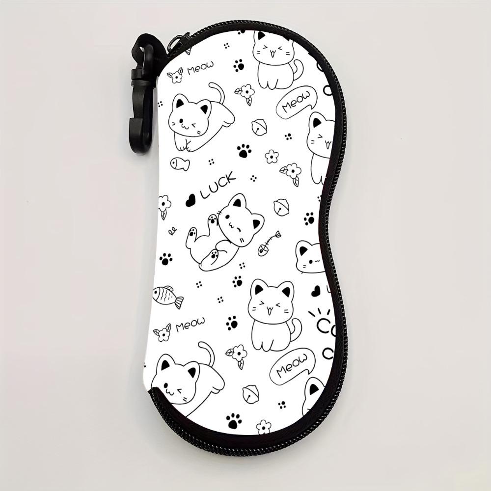 

Soft Sunglasses Storage Bag Hanging Reading Glass Pouch Portable Cat Print Eyeglass Case