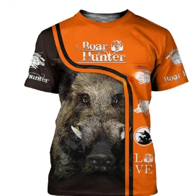 Wild Boar 3D Printed T-shirt Men's Short Sleeve O Collar Outdoor Hunter Animal Loose Dry Breathable Personality Clothing