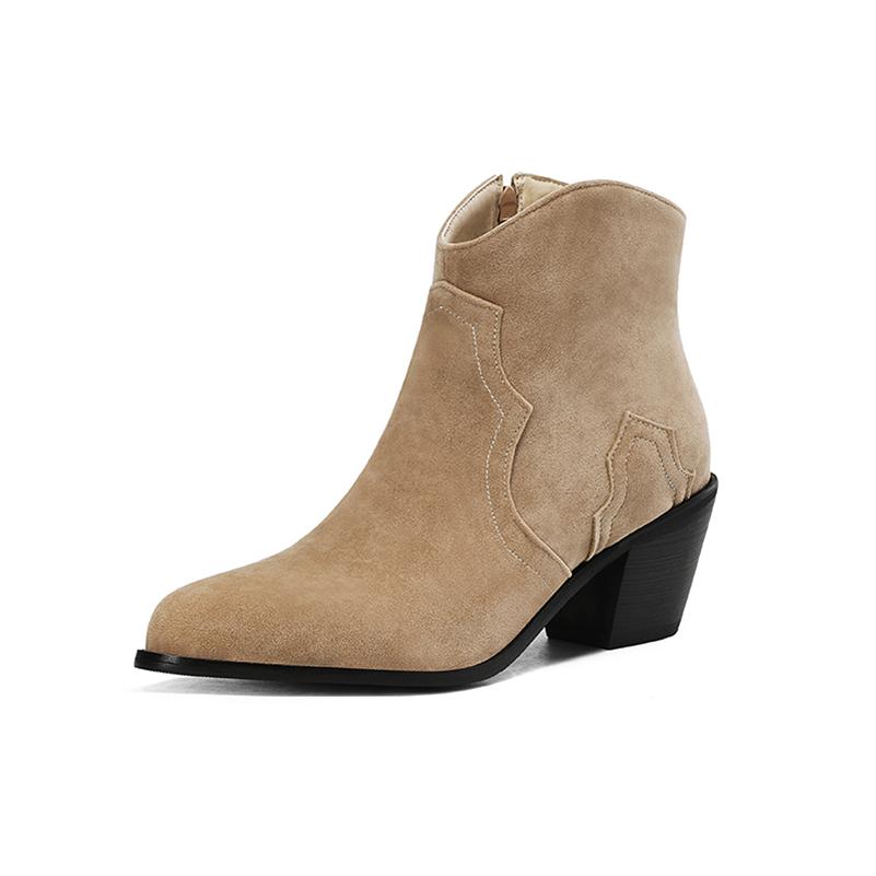 

Meotina/женские ботильоны с острым носком на толстом высоком каблуке на молнии, ботинки в стиле вестерн «ковбойская девушка», женская модная осенне-зимняя обувь 46 34 миндальный