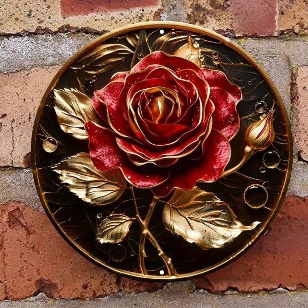 Metal Wall Art Poster, Round Rose Wreath Home Decor Gift