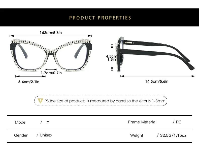 Women's Latest Retro Cat-eye Large Frame Reading Eyewear Diamond Inlaid Presbyopia Eyewear Oversized Anti-blue Light Eyewear