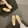 Sheepskin~ Grape Mother Inner Height Increase 5cm Slippers Women's Straw Woven Square Head Cool Slippers Lazy Bag Head Half Drag Summer Outer Wear