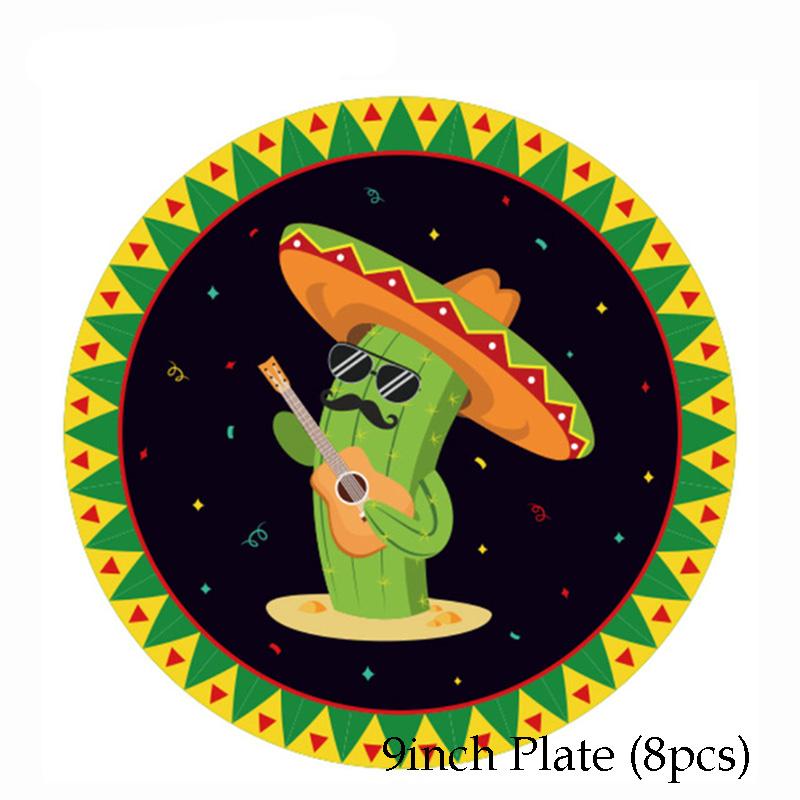 Mexican Festival Party Cactus Alpaca Theme Disposable Tableware Paper Plates Cups Foil Balloons Kid Birthday Decoration Supplies