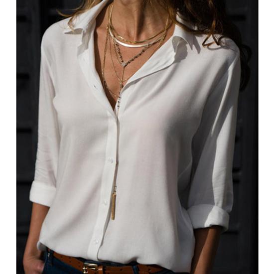 

Весенне-летняя модная женская однотонная рубашка с глубоким v-образным вырезом и пуговицами, женская рубашка с длинным рукавом, кардиган, топ S белый