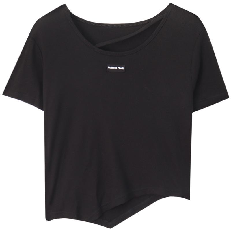 Women's 2024 Irregular Design Short-Sleeve T-Shirt - Korean Summer Style, Pure & Sexy White Spicy Girl Top