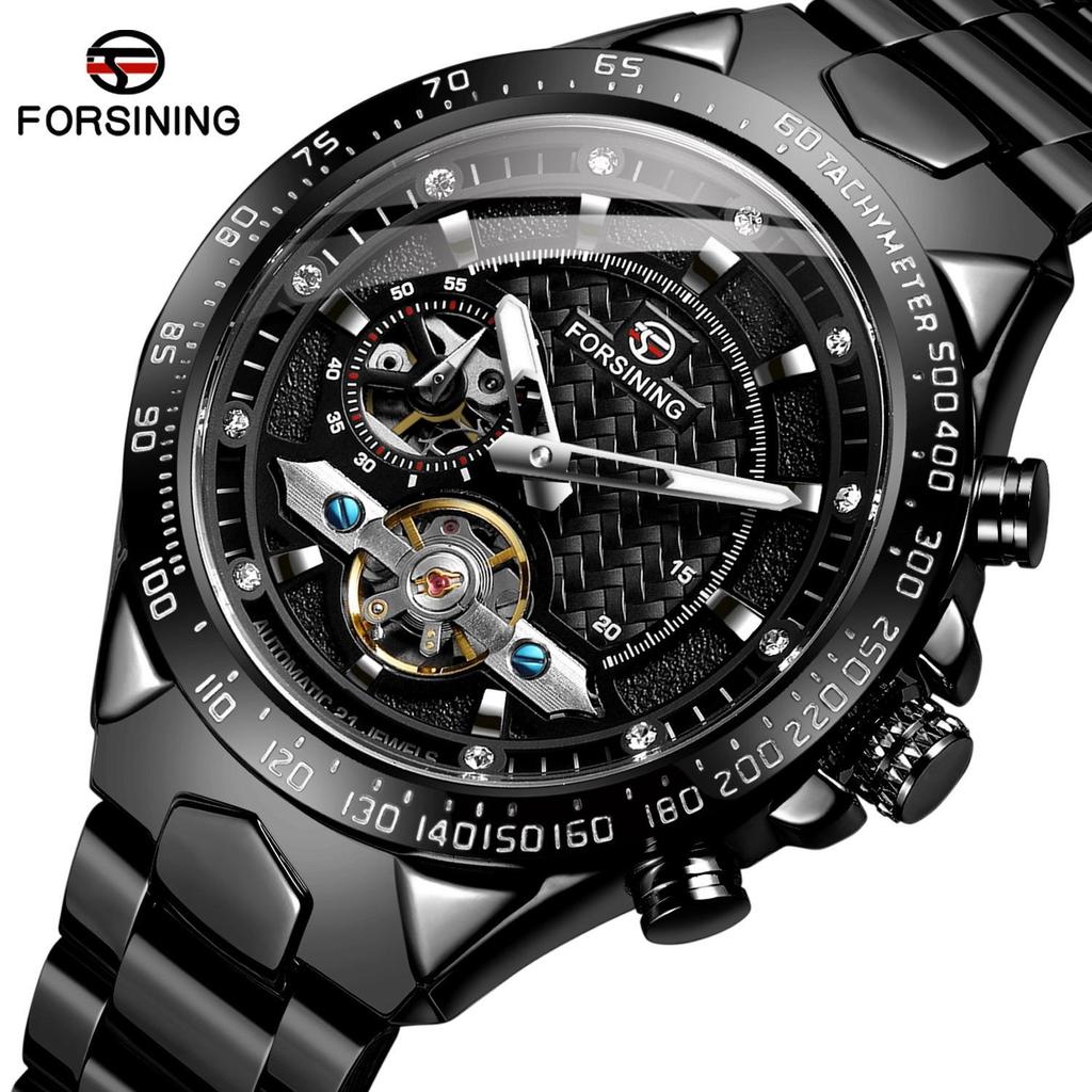 Forsining Automatic Mechanical Men Wristwatch Hollow Sport Male Luxury Tourbillon Watch Independent Seconds Dial Wristwatch