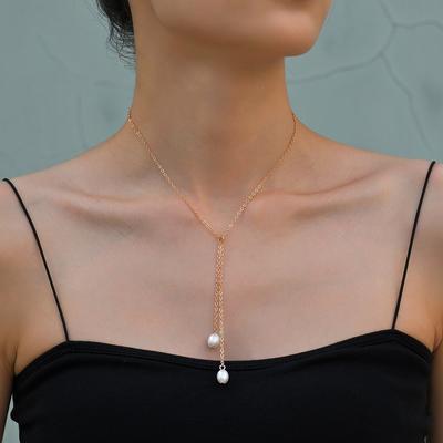 Commuter Ladies Necklace Simple Pearl Pendant Adjustable Metal Clavicle Chain