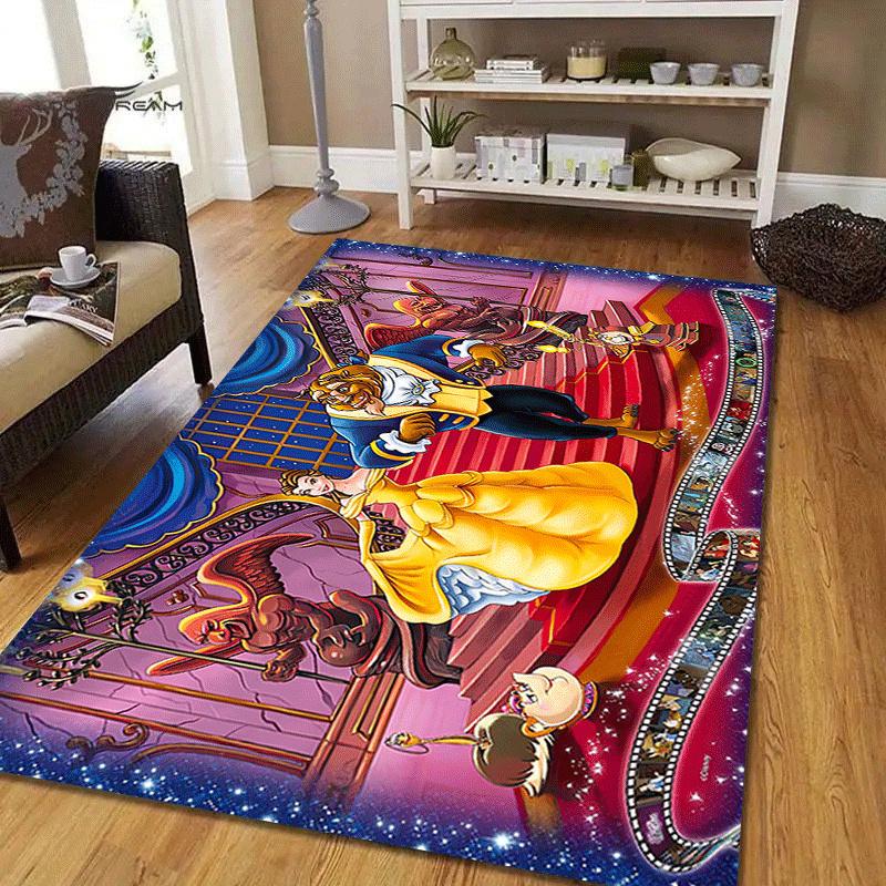 1pc Beauty and the Beast Carpet Area Rug, Bedroom, and Playroom Durable, Stain-Resistant, and Easy To Clean, Living Room