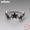 WOSTU Real 925 Sterling Silver Star Black Onyx Band Rings For Women Everyday Wear Full Stone Cool Rings Party Gift for her