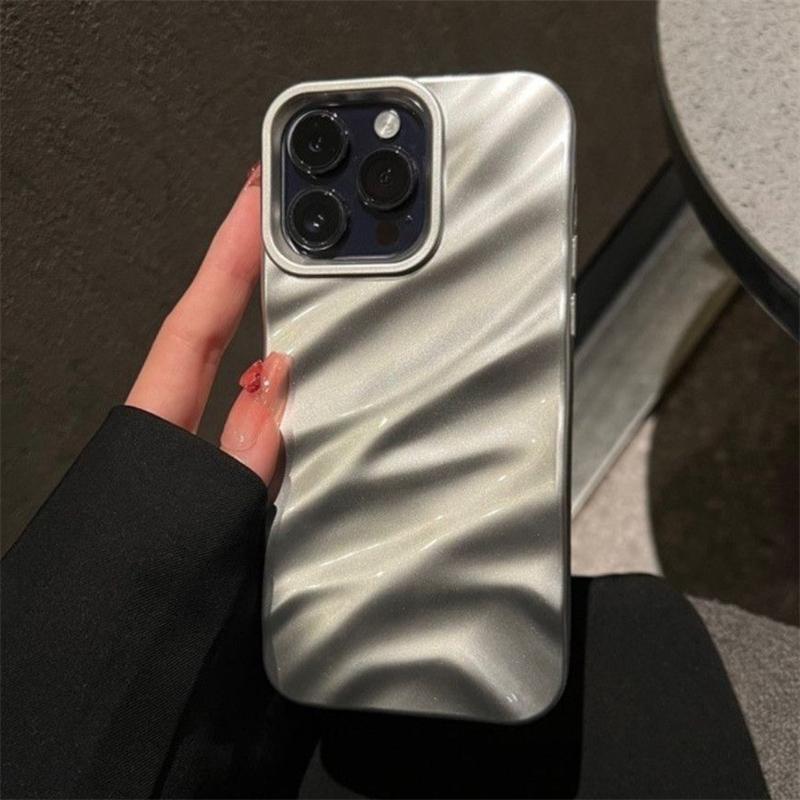 Luxury Plating 3D Wavy Texture Soft Phone Case For iPhone 17 Air 16 E 15 14 Plus 13 12 11 Pro Max Glossy Shockproof Bumper Cover