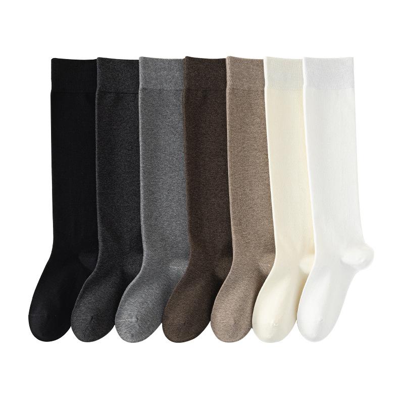 Female Spring and Autumn Pure Cotton Thin Pressure Long Leg Socks