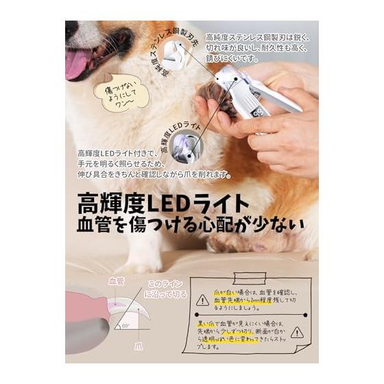 Dog Nail Clipper, Electric Nail File, 2-IN-1 [With LED light, blood vessels can be seen through] Safe for beginners, Nail storage cover,