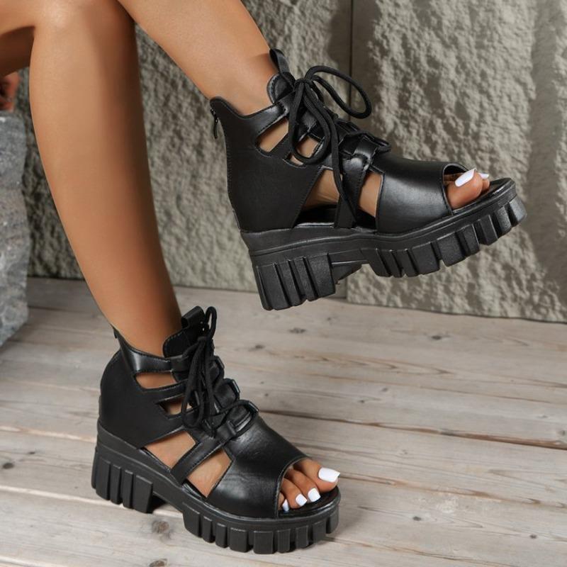 Fashion 2025 Women's High Heel Sandals New Block Heel Buckle Casual Fish Mouth Breathable Hollow Heels Women's Shoes Zapatos De Mujer