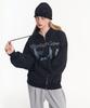 Moo Graphic Balloon Over Zip-Up Hoodie - Black