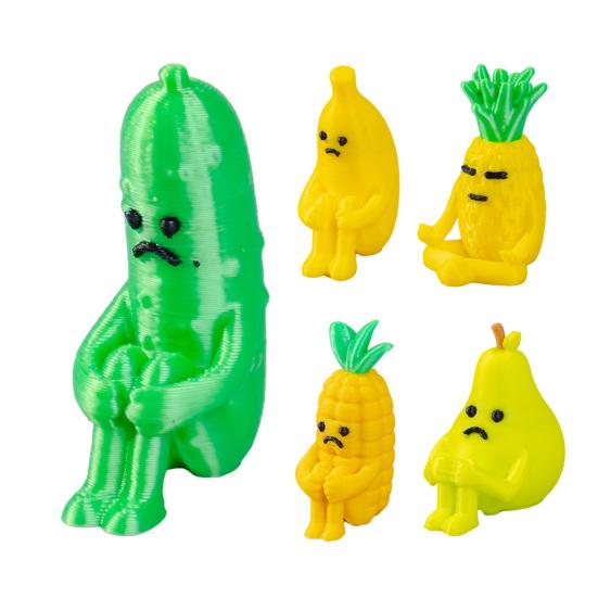Mini Resin Fruit Figurine Fake Banana Pineapple Cucumber Pear Cone Fruit Model with Cute Grievance Expression for Micro Fairy Garden Accessory