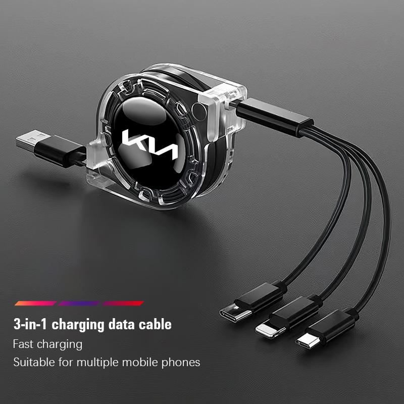 ABCDFH1 3 In 1 Micro USB Type C Charging Cable Multi Charger For KIA K3 Sportage Carnival K5 Seltos Pegas KX1 EV5 Sonet EV6 K4 EV3 Ceed