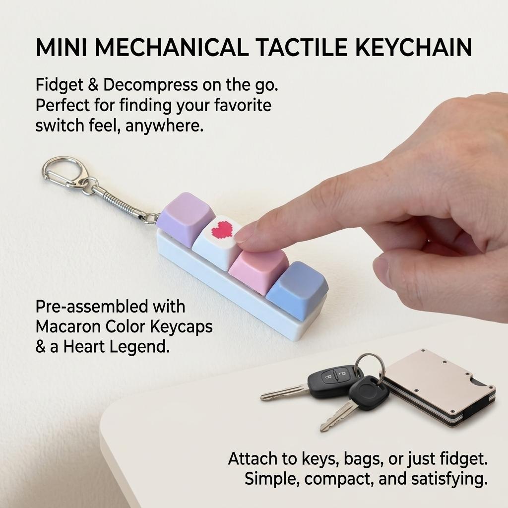 4-Key Mechanical Keyboard Tester Stress Relief Toy with Macaron Keycaps and Keychain